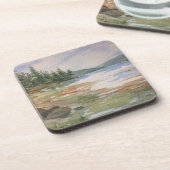 Waterverf Maine Landscape Water Forest Blue Green Bier Onderzetter (Linkerzijde)