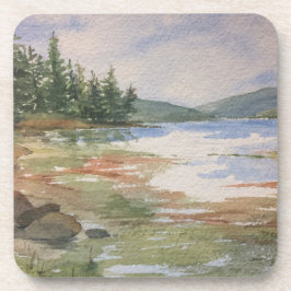 Waterverf Maine Landscape Water Forest Blue Green Bier Onderzetter