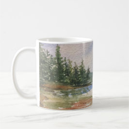 Waterverf Maine Landscape Water Forest Blue Green Koffiemok