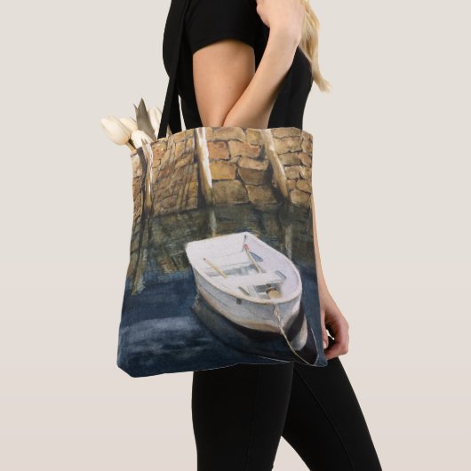 Waterverf Maine Rowboot Harbour Kusthaven Canvas t Tote Bag (Dichtbij)