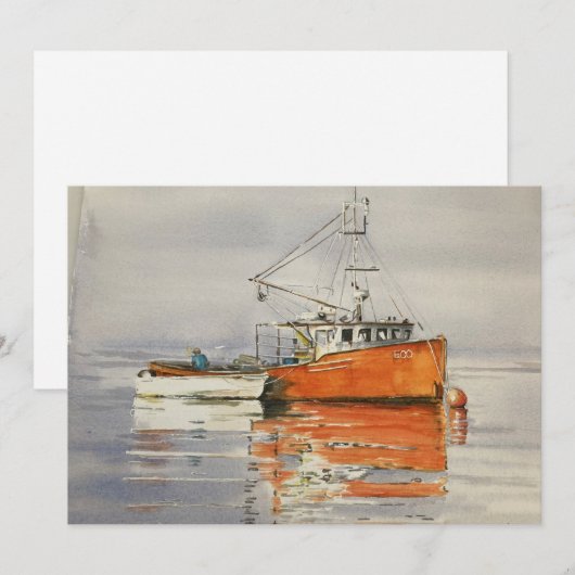 Waterverf Maine Vist Oranje grijs Bedankkaart (Voorkant / Achterkant)