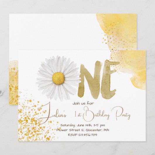 Waterverf maisy first Birthday Kaart (Voorkant / Achterkant)