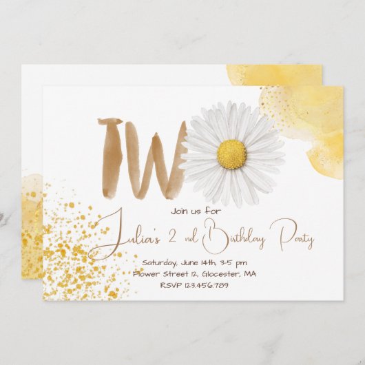 Waterverf maisy tweede verjaardag kaart (Voorkant / Achterkant)