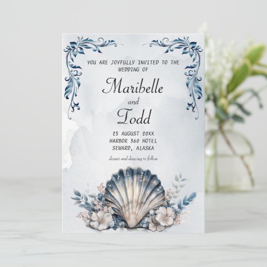 Waterverf Majestic Mia Beach Huwelijksuitnodiging Kaart (Staand voorkant)