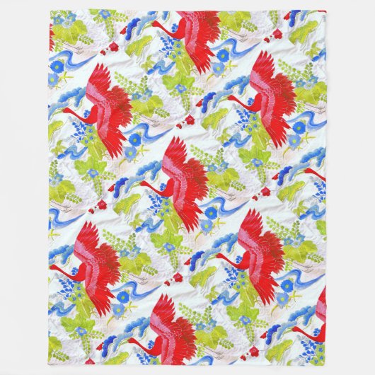 Waterverf Majestic Swans in Clouds Wings Spread Fleece Deken (Voorkant)