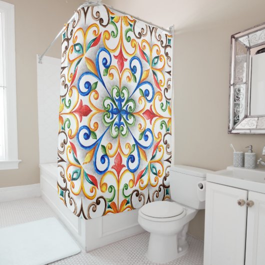 Waterverf majolica douchegordijn (In situ)