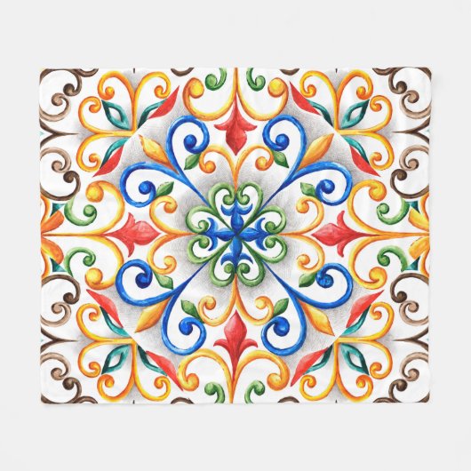 Waterverf majolica fleece deken (Voorkant (Horizontaal))
