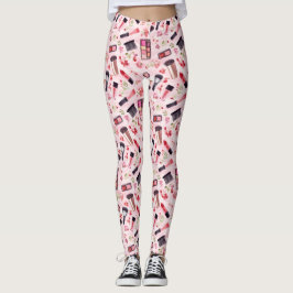 Waterverf make-up patroon met roze bloemen leggings