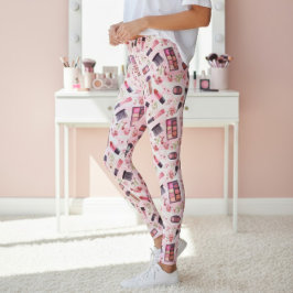 Waterverf make-up patroon met roze bloemen leggings