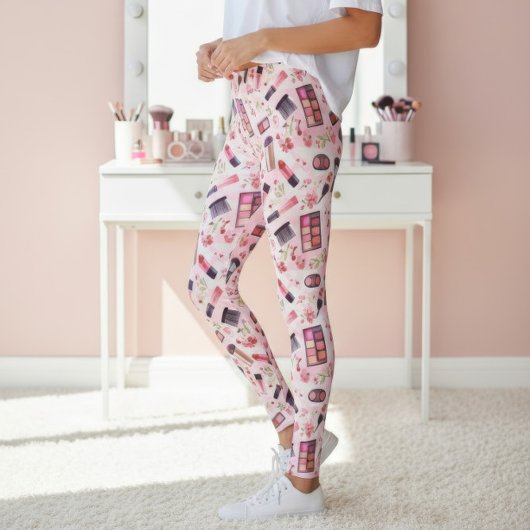 Waterverf make-up patroon met roze bloemen leggings
