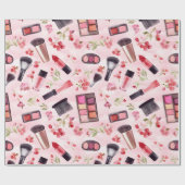 Waterverf make-up schoonheidspatroon met roze bloe cadeaupapier (Vlak)