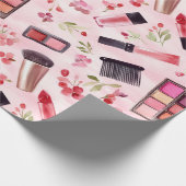 Waterverf make-up schoonheidspatroon met roze bloe cadeaupapier (Hoek)