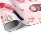 Waterverf make-up schoonheidspatroon met roze bloe cadeaupapier (Rol Hoek)