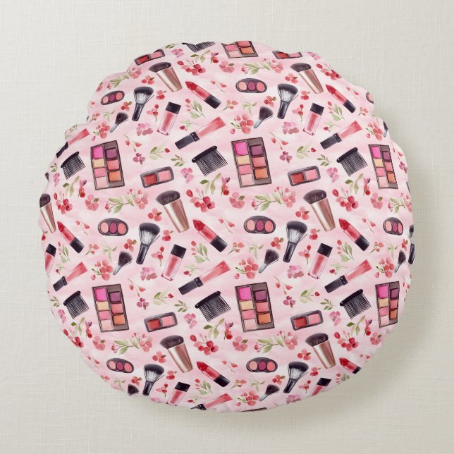 Waterverf make-uppatroon met vrouwelijke charme rond kussen (Voorkant)