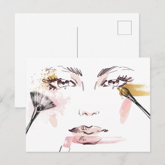 Waterverf Makeup Face Briefkaart (Voorkant / Achterkant)