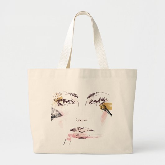 Waterverf Makeup Face Grote Tote Bag (Voorkant)