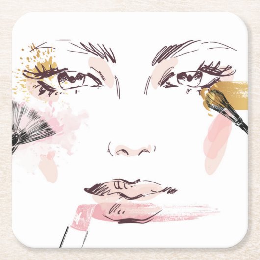 Waterverf Makeup Face Kartonnen Onderzetters (Voorkant)