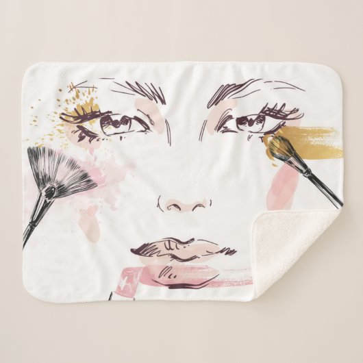 Waterverf Makeup Face Sherpa Deken (Voorkant (horizontaal))