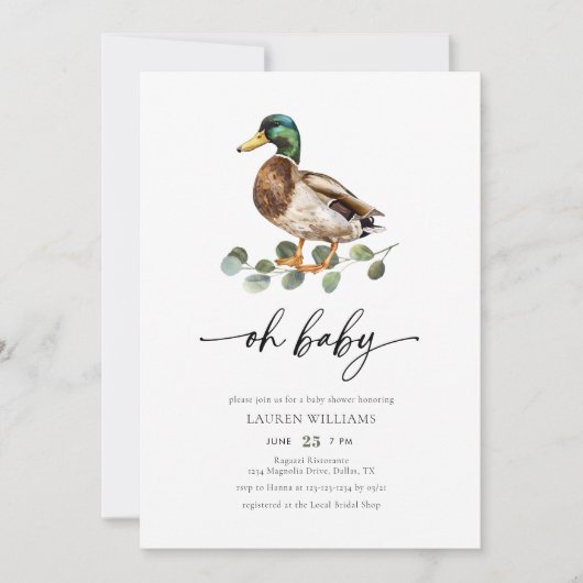 Waterverf Mallard Duck Baby shower Kaart (Voorkant)