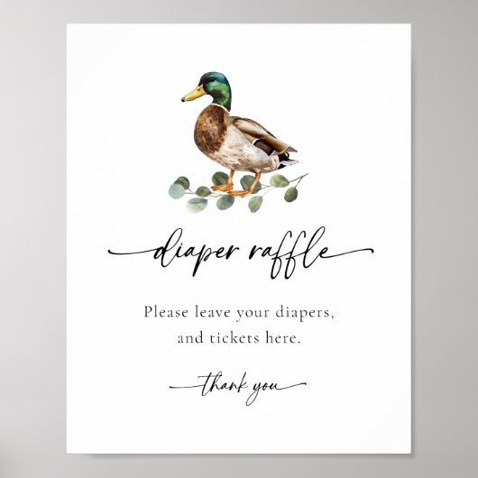 Waterverf Mallard Duck Baby shower Luier Raffle Poster (Voorkant)