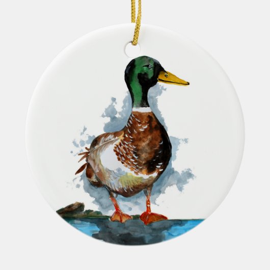 Waterverf Mallard Duck Keramisch Ornament (Voorkant)