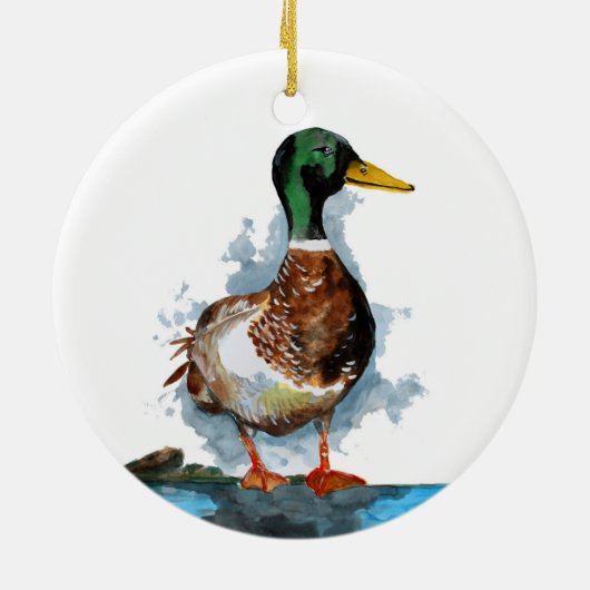 Waterverf Mallard Duck Keramisch Ornament (Achterkant)