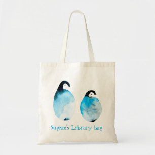 Waterverf malle pinguïns bibliotheek naam tote bag
