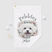 Waterverf Maltees en Floral Wreath Golfhanddoek (Insitu)