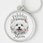 Waterverf Maltees en Floral Wreath Sleutelhanger (Voorkant)