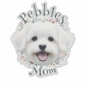 Waterverf Maltees en Floral Wreath Sticker (Voorkant)