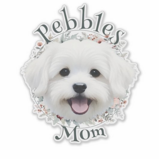 Waterverf Maltees en Floral Wreath Sticker (Voorkant)
