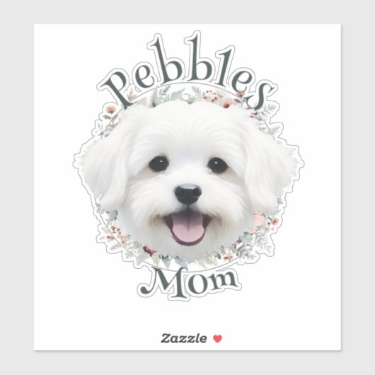 Waterverf Maltees en Floral Wreath Sticker (Vel)