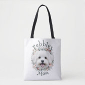 Waterverf Maltees en Floral Wreath Tote Bag (Voorkant)