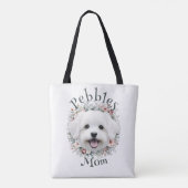 Waterverf Maltees en Floral Wreath Tote Bag (Achterkant)