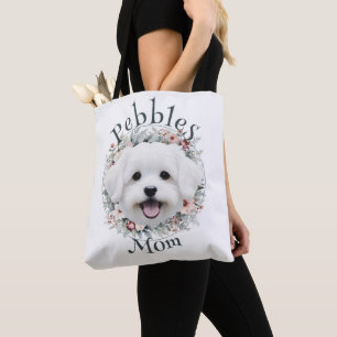 Waterverf Maltees en Floral Wreath Tote Bag