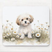 Waterverf Maltees in madeliefjes Muismat (Voorkant)