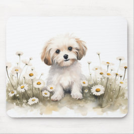 Waterverf Maltees in madeliefjes Muismat