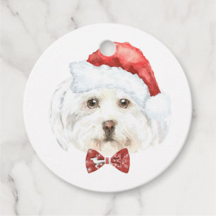 Waterverf Maltees in Santa Hat Kerst Bedankjes Labels