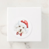 Waterverf Maltees in Santa Hat Kerst Bedankjes Labels (In situ)