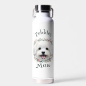 Waterverf Maltese en Floral Krans Waterfles (Voorkant)