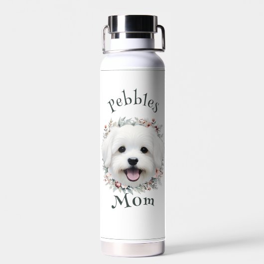 Waterverf Maltese en Floral Krans Waterfles (Achterkant)