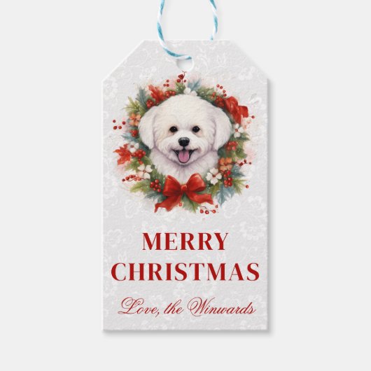 Waterverf Maltese hond en krans kerst Cadeaulabel (Voorkant)