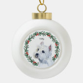 Waterverf Maltese hond vakantie krans Keramische Bal Ornament (Voorkant)