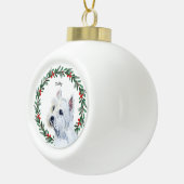 Waterverf Maltese hond vakantie krans Keramische Bal Ornament (Rechts)