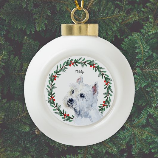 Waterverf Maltese hond vakantie krans Keramische Bal Ornament