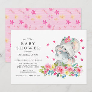 Waterverf Mam Baby Elephant Baby Girl Shower Kaart