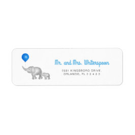 Waterverf Mam & Baby Elephants Blauwe ballonlabel Etiket