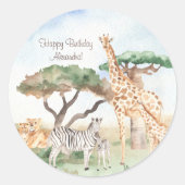 Waterverf Mam en Baby Afrikaanse dieren Ronde Sticker (Voorkant)