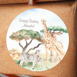 Waterverf Mam en Baby Afrikaanse dieren Ronde Sticker