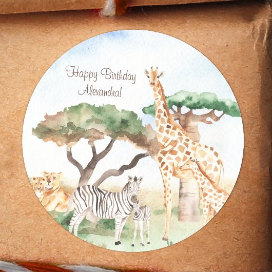 Waterverf Mam en Baby Afrikaanse dieren Ronde Sticker